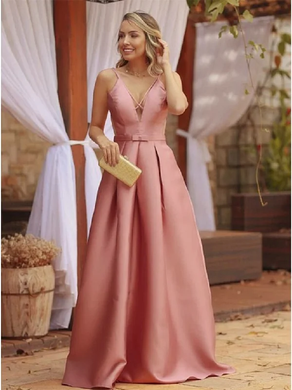 Sports Yoga Style Pink V Neck Satin Long Prom Dresses, V Neck Pink Long Formal Evening Dresses,DS1621 Sports Yoga Style Pink V Neck Satin Long Prom Dresses, V Neck Pink Long Formal Evening Dresses,DS1621