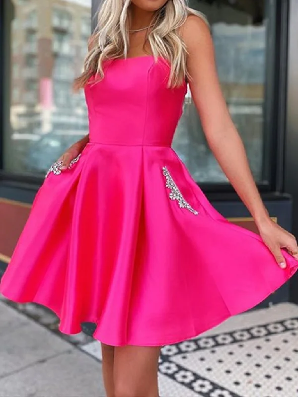 Street Style Short Hot Pink Satin Prom Dresses, Short Hot Pink Formal Homecoming Dresses,DS1630 Street Style Short Hot Pink Satin Prom Dresses, Short Hot Pink Formal Homecoming Dresses,DS1630