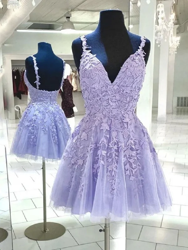Warm and substantial Short V Neck Purple Lace Prom Dresses, Short Purple Lace Formal Homecoming Dresses,DS1542 Warm and substantial Short V Neck Purple Lace Prom Dresses, Short Purple Lace Formal Homecoming Dresses,DS1542
