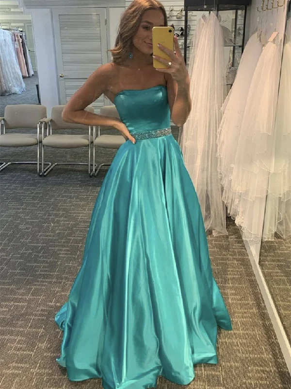 Classic style Strapless Green Satin Long Prom Dresses, Strapless Green Satin Long Formal Evening Dresses,DS1416 Classic style Strapless Green Satin Long Prom Dresses, Strapless Green Satin Long Formal Evening Dresses,DS1416
