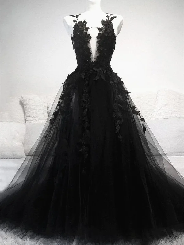 Affordable selection V Neck Black Lace Floral Prom Dresses, Black V Neck Lace Floral Evening Formal Dresses,DS1383 Affordable selection V Neck Black Lace Floral Prom Dresses, Black V Neck Lace Floral Evening Formal Dresses,DS1383