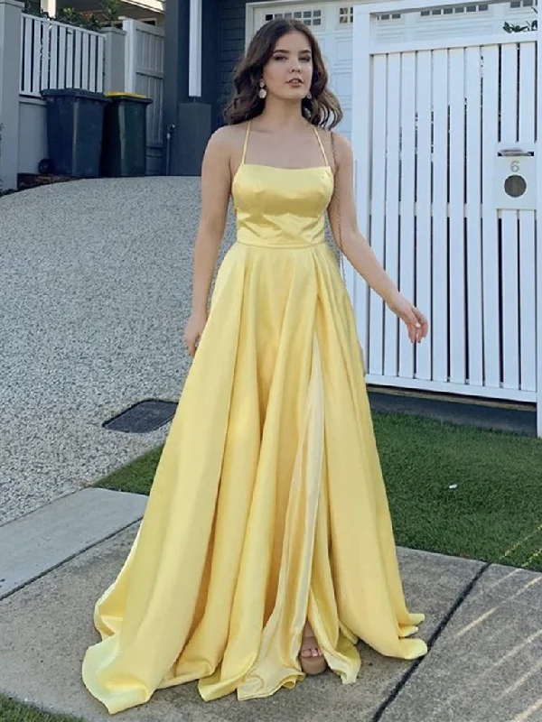 Street Style Suit Yellow Satin Long Prom Dresses, Yellow Satin Long Formal Evening Dresses,DS1629 Street Style Suit Yellow Satin Long Prom Dresses, Yellow Satin Long Formal Evening Dresses,DS1629