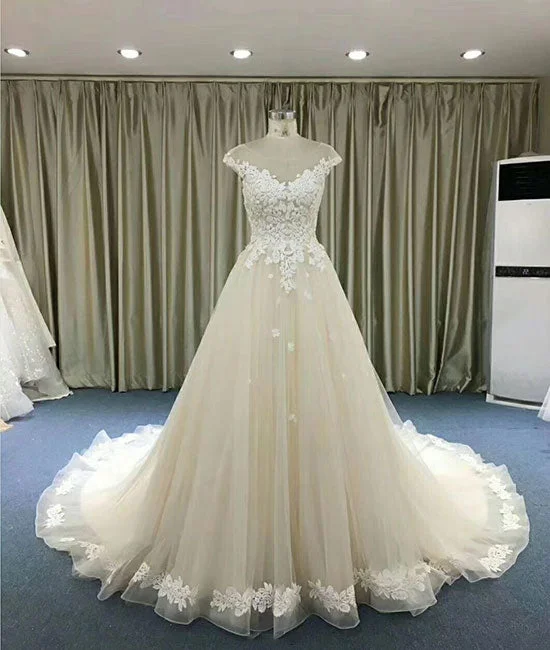 Sweet breath Ivory tulle lace long prom dress, lace evening dress