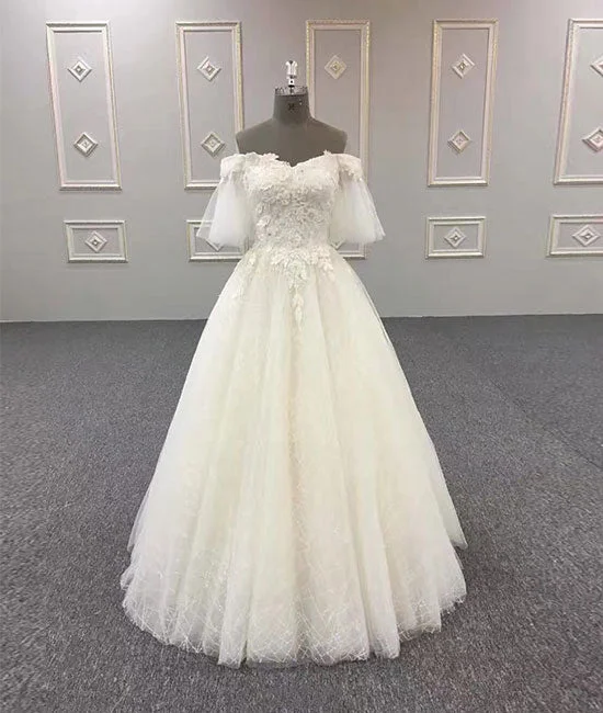 Sports Jumpsuit Ivory v neck tulle lace long prom dress, evening dress