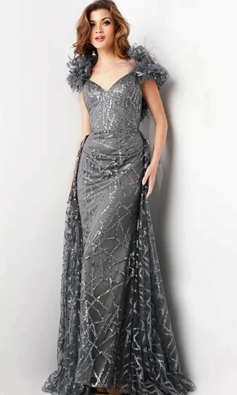 Low-key Luxury Jovani 37206 - Ruffle Sleeve Sequin Embellished Prom Gown
