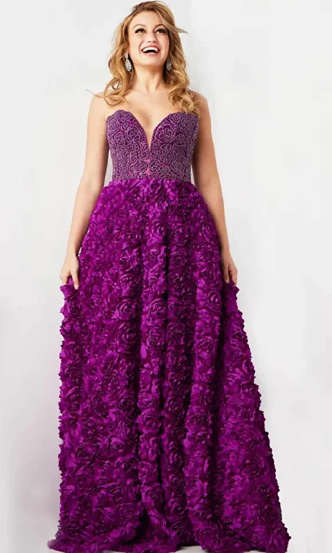 Casual And Versatile Jovani 38318 - Beaded 3D Floral Embellished Prom Gown