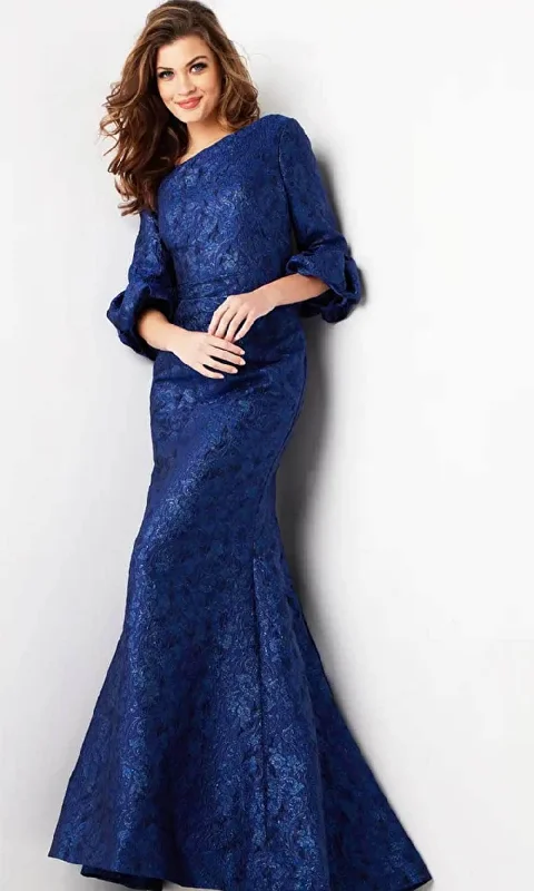 Comfortable And Simple Jovani 38791 - Quarter Sleeve Asymmetrical Neck Prom Gown