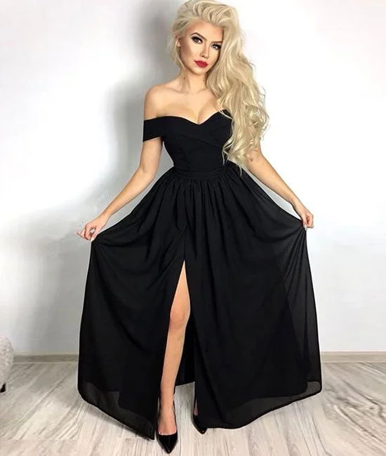 Classic Retro Simple sweetheart black long prom dress, black evening dress