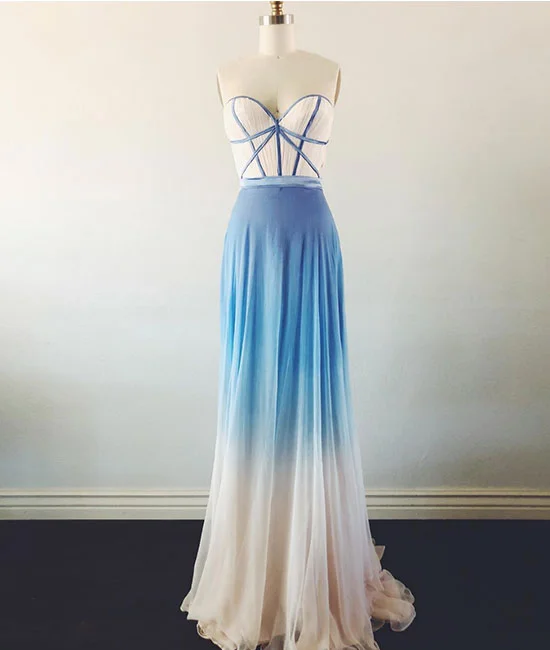 Warm Winter Series Simple sweetheart neck blue long prom dress, blue evening dress