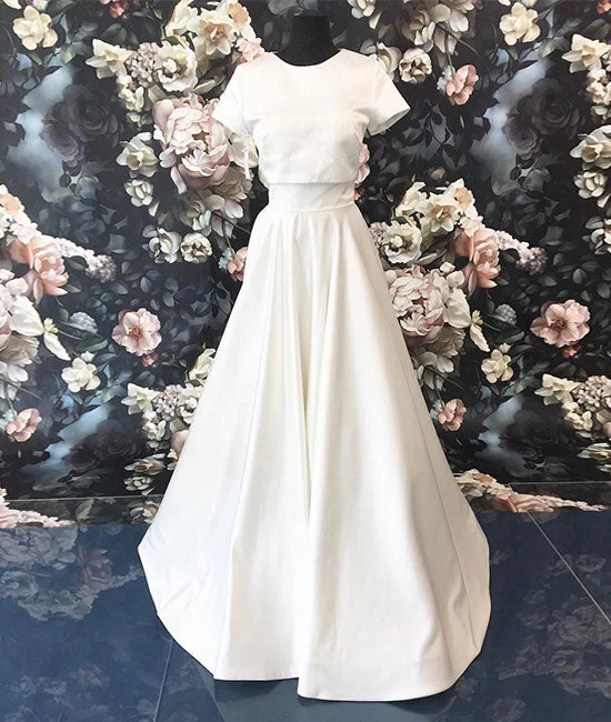 Customized Version Simple white long prom dress, white satin long evening dress